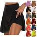 Sksloeg Women Knee Length Golf Skirts Skirt Skorts Bottoms High Waisted Knee Length Skirts with Shorts Uv Protection Orange 2XL