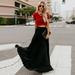 Tennis Skirt Womens Fashion High Waist Fold Soild Vintage Loose Beach Wrap Maxi Long Skirt Black