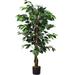 4FT Artificial Ficus Silk Tree Potted Fake Tree W/Green Leaves And Natural Trunk Maintenance Free Tall Faux Plant For Indoor Outdoor Decoration
