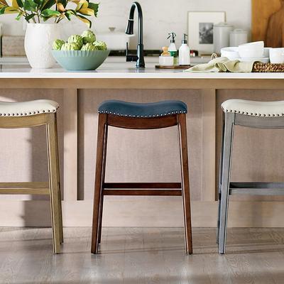 Julien Bar & Counter Stool - Counter Height (23"H Seat), Antique White, Bonded Leather, Antique White/Marbled Mineral/Counter Height - Grandin Road