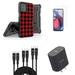 Accessories for Motorola Moto G Stylus 5G 2023 - Belt Holster Kickstand Rugged Case (Red Black Plaid) Screen Protectors UL Listed Type-C PD Wall Charger 3-Pack of USB Cables (3ft 6ft 10ft)