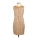 Elie Tahari Casual Dress - Sheath Crew Neck Sleeveless: Tan Print Dresses - Women's Size 4