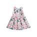 Frobukio Kids Girls A-line Dress Sleeveless Crew Neck Flower Print Party Prom Dress Bowknot Summer Dress