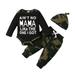 Infant Baby Boys Clothes Baby Boys Outfits 6-12 Months Infant Baby Boys Long Sleeve Letter Print Romper Top Camouflage Pants Hat 3PCS Fall Winter Clothes Black
