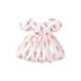 Frobukio Newborn Baby Girls A-line Dress Short Sleeve Crew Neck Bowknot Flower Print Chiffon Dress Princess Dress