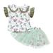 4T Toddler Baby Girls Clothes Baby Girls Outfits 4-5T Toddler Baby Girls Short Sleeve Doll Collar Floral Top Tulle Skirt 2PCS Set Green