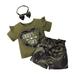 Tosmy Toddler Girl Clothes Short Sleeve Monogram Print T Shirt Top Camo Shorts Suit For 0 To 4 Years Fashion Clothing Set