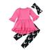 Frobukio 3PCS Toddler Kids Baby Girls Clothes Sets Long Sleeve Dress Tops Legging Pants Bow Headband Outfits