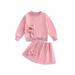 Bagilaanoe 2Pcs Toddler Baby Girl Skirt Set Pink Long Sleeve Sweatshirts Tops + Elastic Waist Skirts 2T 3T 4T 5T 6T Little Girl Fall Casual Outfits