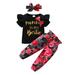 12 Months Toddler Baby Girls Clothes Baby Girls Outfits 12-18 Months Toddler Baby Girls Short Sleeve Letter Print Top Floral Pants Headband 3PCS Set Black