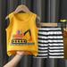 B91xZ Toddler Boys Clothes Baby Cartoon Outfits Toddler Vest Sleeveless Cartoon Car Pattern Boys Tops+Shorts Summer 6-12 Months