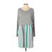 Egy California Casual Dress - Shift Scoop Neck Long sleeves: Teal Marled Dresses - Women's Size Large