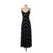 Ann Taylor LOFT Casual Dress - A-Line Plunge Sleeveless: Black Chevron/Herringbone Dresses - Women's Size X-Small Petite