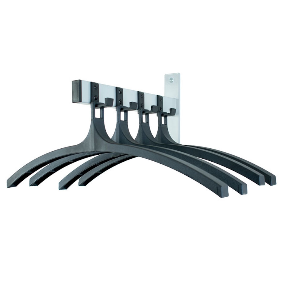 PROREGAL Wandgarderobe mit 4 Haken & 4 Kleiderbügel | HxBxT 20x5x32cm | Aluminium / Schwarz-Silber Image