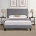 Modern Gray Button Tufted Linen Fabric Upholstered Platform Bed Frame, Wood Slat Support