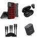 Accessories for Motorola Moto G 5G 2023 - Belt Holster Kickstand Rugged Case (Red Black Plaid) Wireless Earbuds UL Listed USB-C PD Wall Charger 3-Pack of USB Cables (3ft 6ft 10ft)