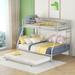 Twin Over Full Bunk Bed with Twin Size Trundle, Bunk Bed with Two-Side Ladders, Twin-Over-Full Bed Frame with Metal Frame