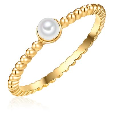 Lulu & Jane Perlen-Ring Messing Muschelkernperle in Gelbgold 52 Damen Image
