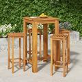Anself 5 Piece Outdoor Dining Set Acacia Wood Bar Table and 4 Stool Chairs Wooden Patio Bistro Set for Terrace Yard Balcony Poolside Furniture