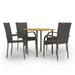 Anself 5 Piece Patio Dining Set Acacia Wood Tabletop Table and 4 Chairs Brown Poly Rattan Steel Frame Outdoor Dining Set for Garden Lawn Courtyard