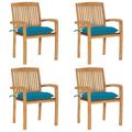Gecheer Stacking Patio Chairs with Cushions 4 pcs Solid Teak Wood