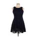 Zunie Casual Dress - A-Line Crew Neck Sleeveless: Blue Print Dresses - Women's Size 10