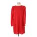 H&M Casual Dress - Shift Crew Neck Long sleeves: Red Print Dresses - Women's Size Small