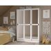 100% Solid Wood 3-Sliding Door Wardrobe with Mirrored Doors, White - Palace Imports 5671M