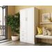 100% Solid Wood Metro 2-Door Wardrobe with Raised Panel Doors, White - Palace Imports 7101D