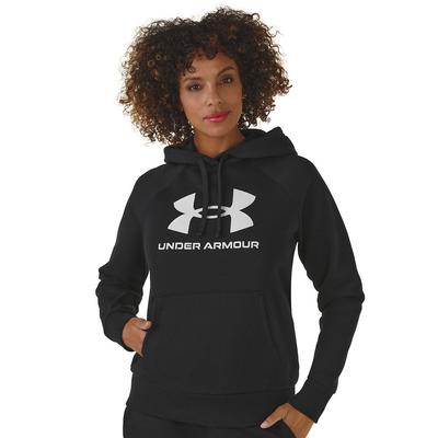 Under Armour Women's Rival Fleece Big Logo Hoodie (Size M) Black-White, Cotton,Polyester