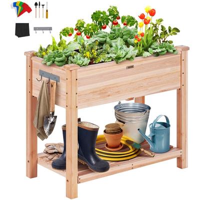 Mophorn - vevor Hochbeet Holz Pflanzkübel mit Ablage Blumenkasten 75kg Tragfähigkeit Garten Image