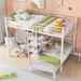 Full Over Twin Metal Bunk Bed with Built-in Desk, Four built-in Storage Shelves, Upper Bunk Shelf and Ladder