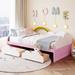 Twin Size Wooden Platform Bed with Clouds and Rainbow Decor,White+Pink