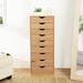 9-Drawer Office Rolling File Storage Cabinet Mobile Desk Filing Drawer Chest Unit Wooden Craft Storage for Home Office Natural