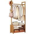 IMYOGI Exquisite Clothes Rail Rack Coat Stand, 4 in 1 Heavy Duty Bamboo Clothes Rack with 3-tire Storage Rack and 1 Hanging Rail, Max. Load 30kg, for Bedroom Living Room Guest Room 70x29x165cm