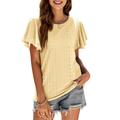 Women's Summer Round Neck Ruffle Plain Short Sleeve Casual Loose T-Shirt, Yellow / L