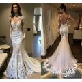 New Long Sleeves Lace Mermaid Wedding Dresses Vestidos de novia Illusion Bodice 3D Flora Long Summer Vintage Full Lace Bridal Gowns Z124