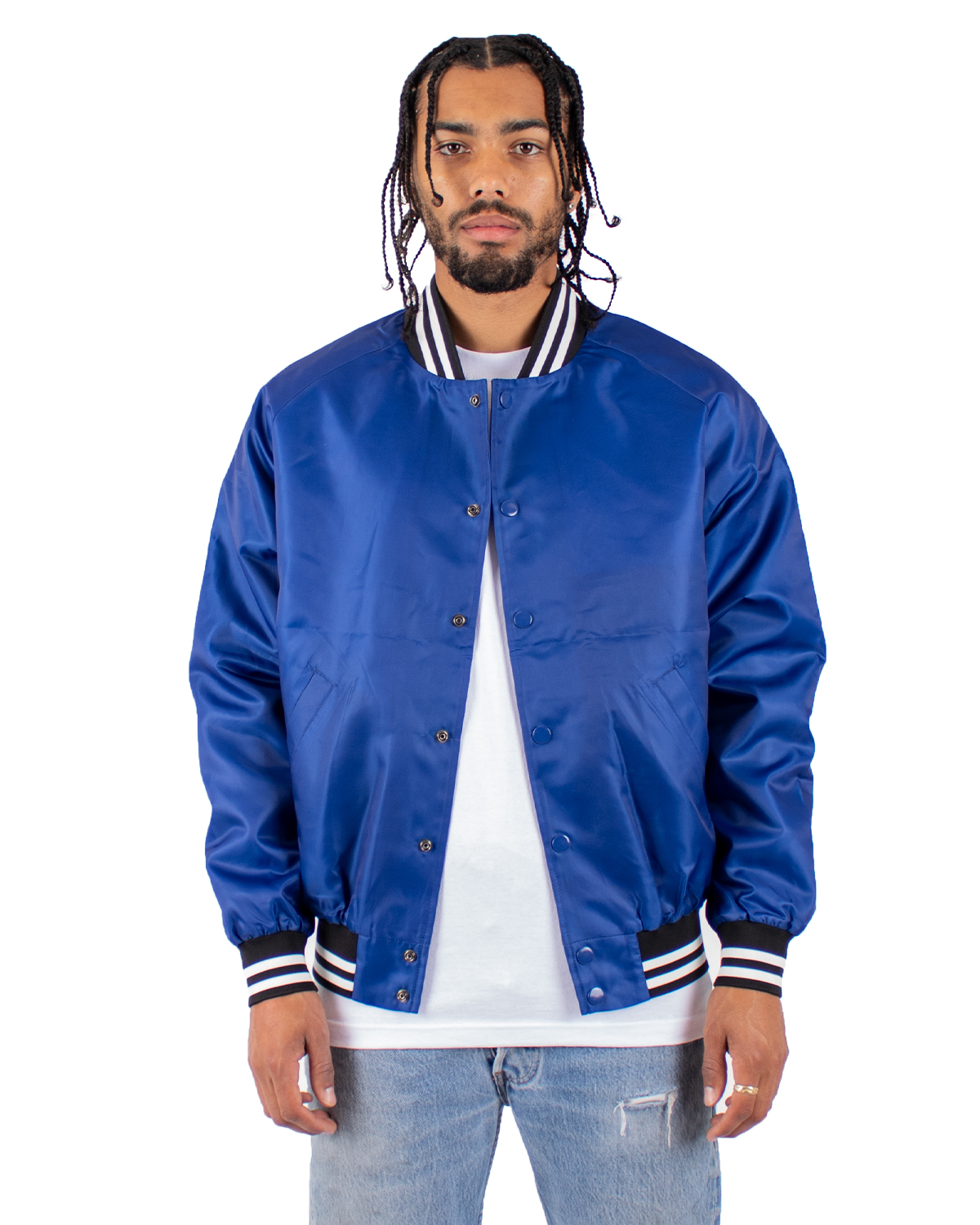 Shaka Wear SHVBJ Men's Varsity Bomber Jacket in Royal Blue size Large