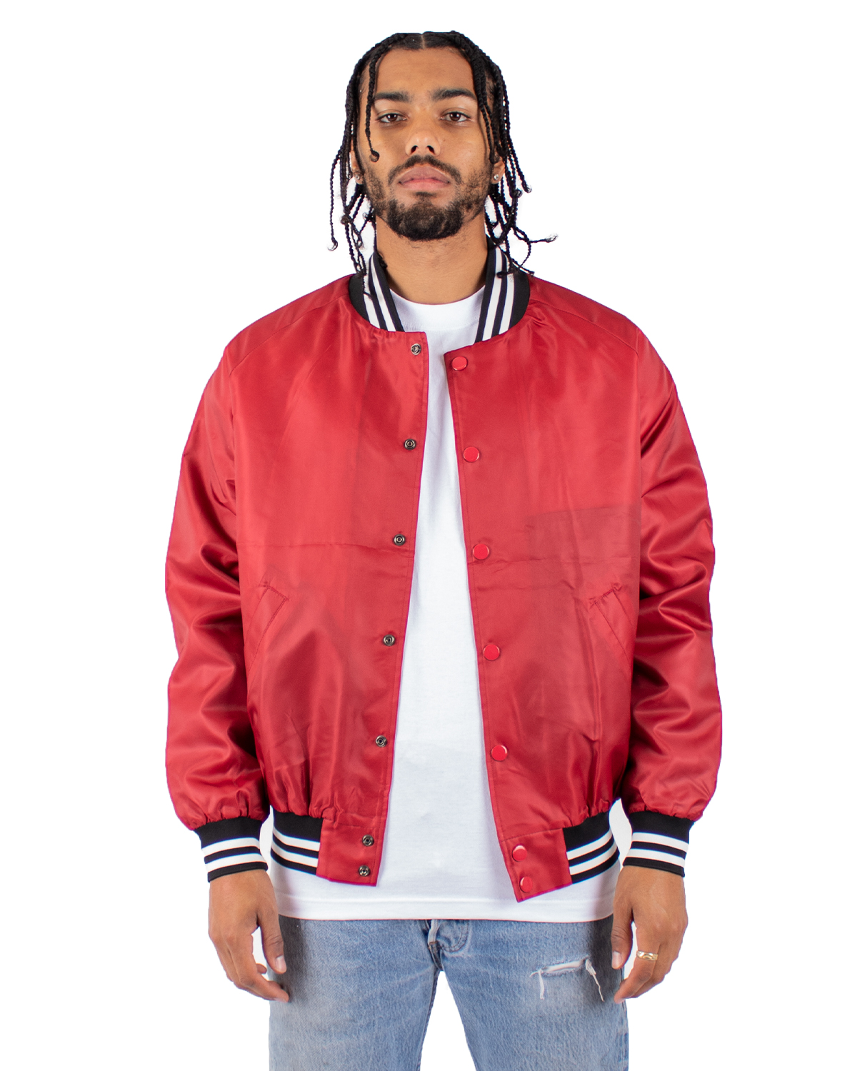 Shaka Wear SHVBJ Men's Varsity Bomber Jacket in Red size 3XL