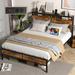 17 Stories Pettry Bed Frame Industrial Platform Bed w/ Charging Station 2-Tier Storage Headboard Metal in Brown | 41.6 H x 54 W x 80.4 D in | Wayfair