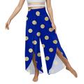 ShomPort Wide Leg Pants for Women Elastic High Waist Palazzo Pants Baggy Comfy Fit Floral Print Split Long Trousers (X-Large Blue)