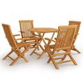 Dcenta 5 Piece Wooden Patio Dining Set Folding Round Garden Table and 4 Chairs Teak Wood Outdoor Dining Set for Garden Backyard Balcony Patio Furniture