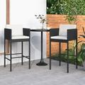 Dcenta 2 Piece Bar Stools with Cushions Black Poly Rattan Counter Height Barstools Garden Chair for Bistro Cafe Home Patio Indoor Outdoor Furniture 19.7 x 18.9 x 39.4 Inches (W x D x H)