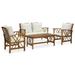 Dcenta 4 Piece Patio Lounge Set with Cream White Cushions Acacia Wood 2 Garden Chairs with Bench and Coffee Table Outdoor Conversation Set for Garden Lawn Courtyard