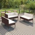 Dcenta 6 Piece Patio Lounge Set Outdoor Conversation Set with Cream White Cushion Brown Poly Rattan Sectional Outdoor Furniture Set for Patio Backyard Patio Balcony