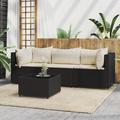 Dcenta 4 Piece Outdoor Patio Furniture Set Cushioned Seat Middle Sofa and 2 Corner Sofas with Glass Top Coffee Table Sectional Set Poly Rattan Conversation Set for Garden Poolside Backyard