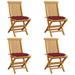 Dcenta Patio Chairs with Red Cushions 4 pcs Solid Teak Wood