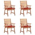 Dcenta Set of 4 Wooden Garden Chairs with Red Cushion Acacia Wood Outdoor Dining Chair for Patio Balcony Backyard Outdoor Furniture 22in x 24.4in x 36.2in