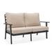 Leisuremod Walbrooke Modern Outdoor Patio Loveseat with Black Aluminum Frame and Removable Cushions For Patio and Backyard Garden (Beige)