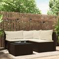 Dcenta 4 Piece Outdoor Patio Furniture Set Cushioned Corner Sofa and 2 Middle Sofas with Glass Top Coffee Table Sectional Set Poly Rattan Conversation Set for Garden Deck Poolside Backyard